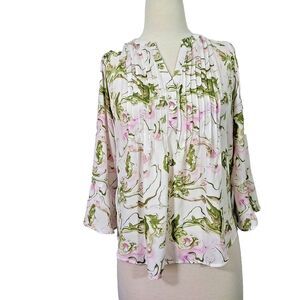 Style & Co Romantic Blouse Size PS Floral 3/4 Bell Sleeve Flowy Lightweight